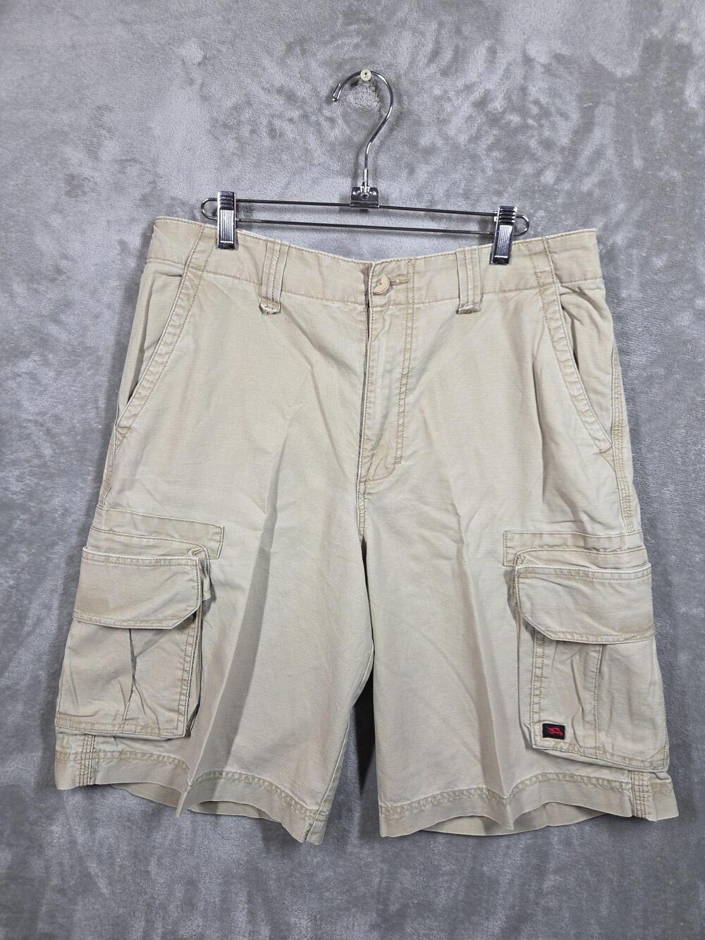 Tony Hawk Shorts Mens 31 Fits 35 Beige Cargo Linen Blend 11 Inseam Casual